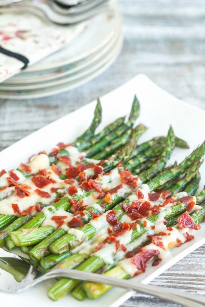 Roasted Asparagus with Parmesan Sauce and Prosciutto